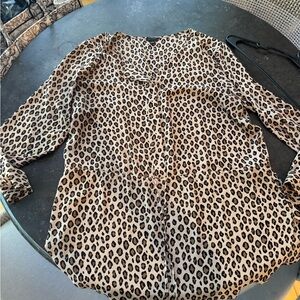 Ann Taylor Animal Print Blouse - Black and Tan